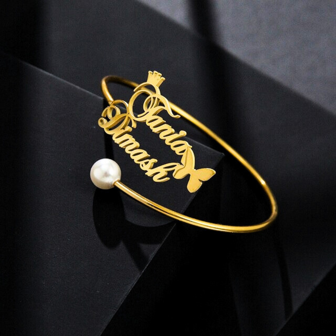 Customized Hand Cuff Bangles for Women – Gold & Silver | Personalized Name Bracelet with Premium Gift Box