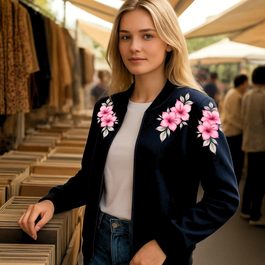 Women’s Fleece Bomber Jacket – Trendy Zipper Outerwear for Everyday Style