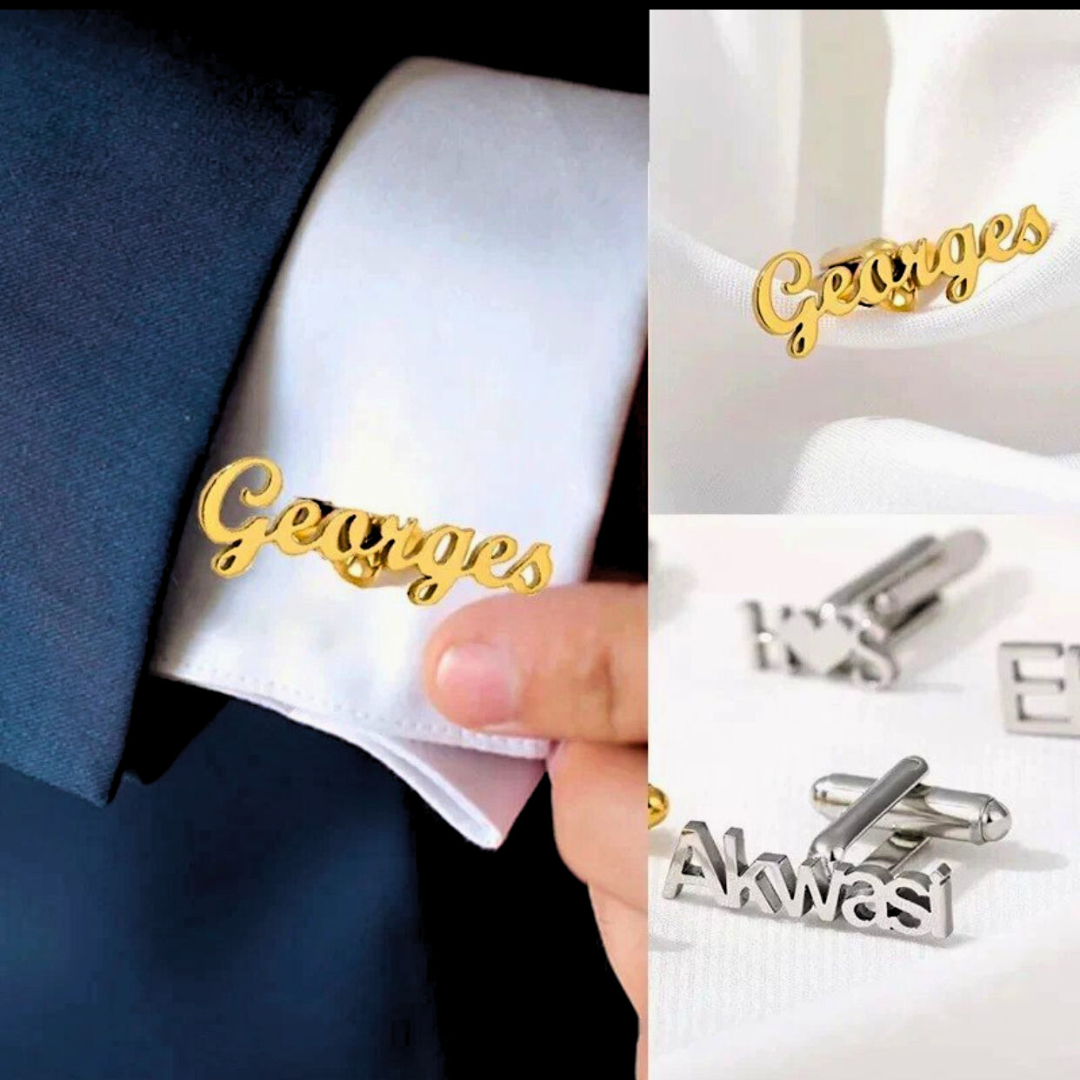 Customized Name Cufflinks | Engraved in English & Urdu | Luxury Gold/Silver Finish