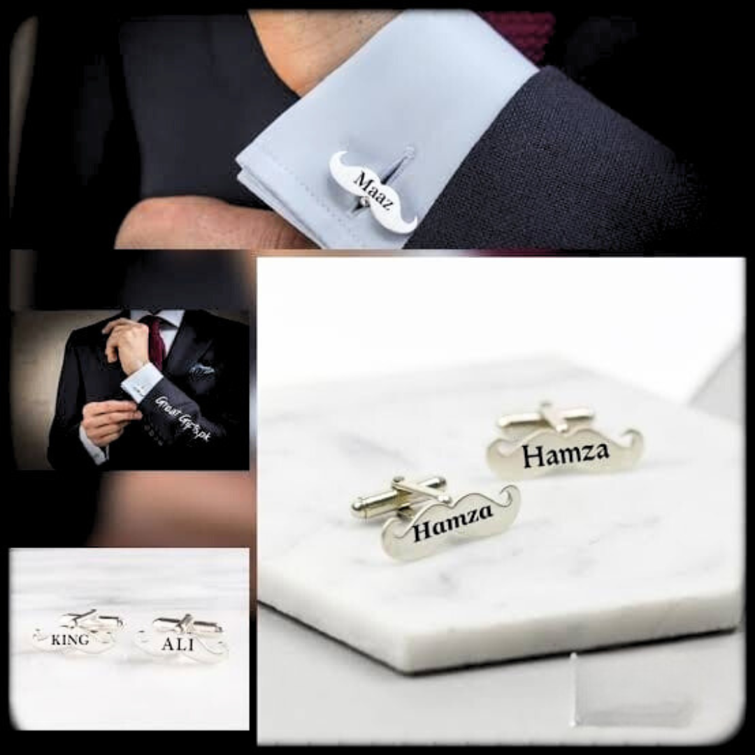 Customized Name Cufflinks | Engraved in English & Urdu | Luxury Gold/Silver Finish