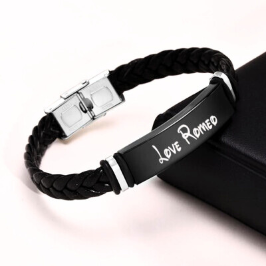 Premium Leather Engraved Name Bracelet – Personalized Unisex Accessory